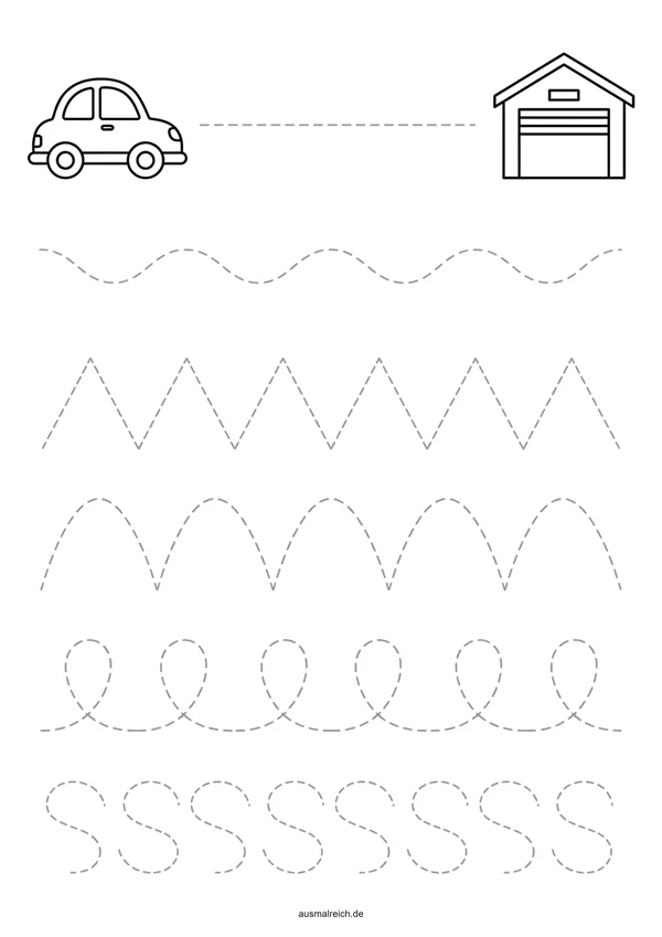 Schwungübung und Nachspuren für Vorschule & Kindergarten (3-4 Jahre): Schwungübung: Auto auf der Straße
