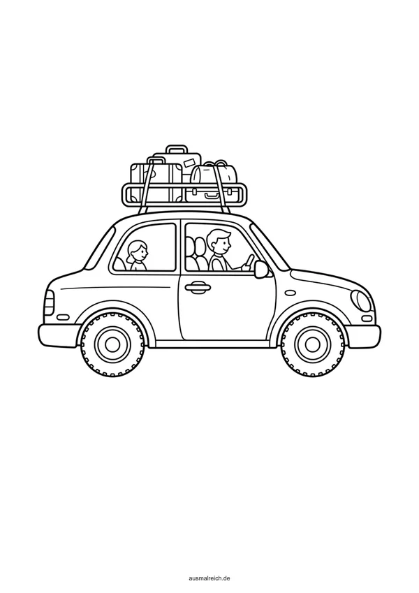 Auto mit Dachgepäckträger - Kostenloses Ausmalbild für Kinder (5-7 Jahre)