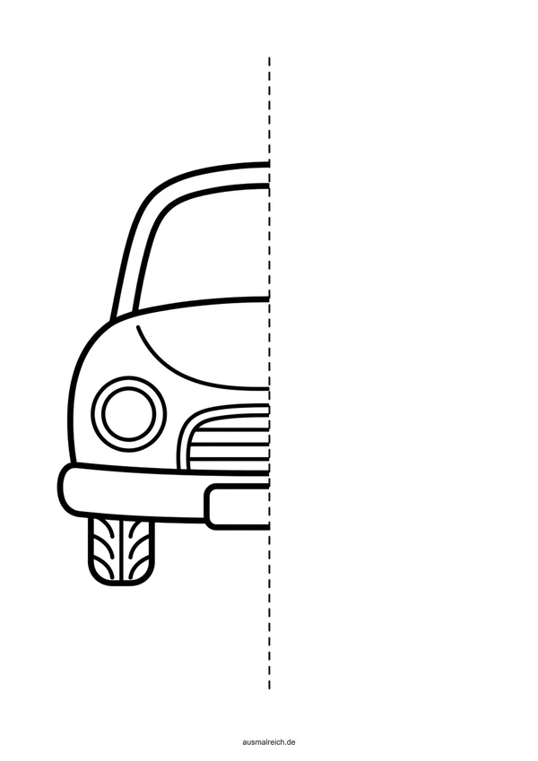 Symmetrie-Zeichenübung für Kinder (4-5 Jahre): Bild vervollständigen: Auto