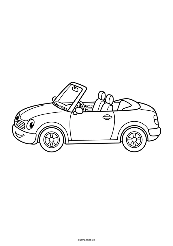 Cabriolet mit offenem Dach - Kostenloses Ausmalbild für Kinder (5-7 Jahre)