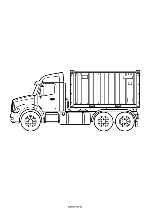 Container LKW im Einsatz - Kostenloses Ausmalbild für Kinder (5-7 Jahre)
