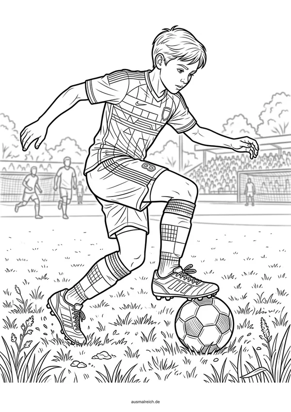 Detaillierter Fußballspieler - Kostenloses Ausmalbild für Kinder (8-12 Jahre)