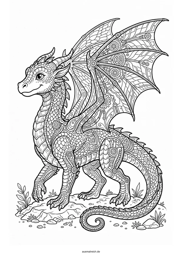 Detaillierter mächtiger Drache - Kostenloses Ausmalbild für Kinder (8-12 Jahre)