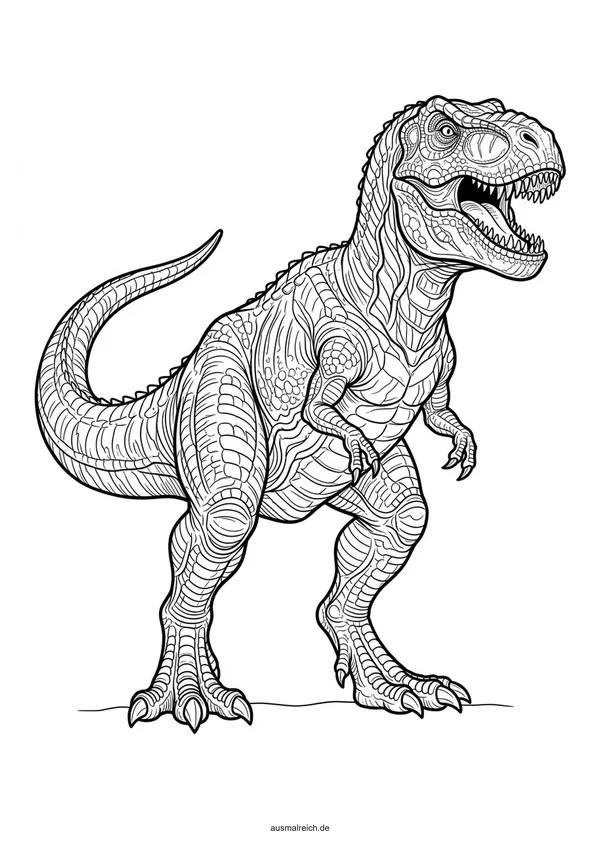 Detaillierter T-Rex Dinosaurier - Kostenloses Ausmalbild für Kinder (8-12 Jahre)