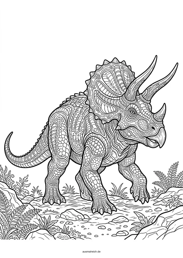 Detaillierter Triceratops Dinosaurier - Kostenloses Ausmalbild für Kinder (8-12 Jahre)