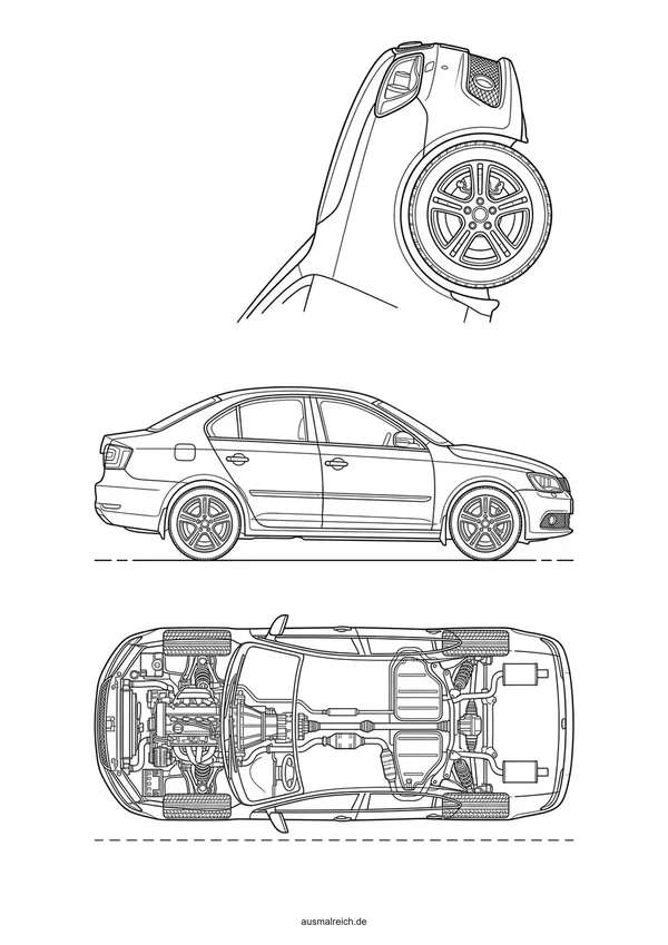 Detailliertes Auto A4 - Kostenloses Ausmalbild für Kinder (8-12 Jahre)