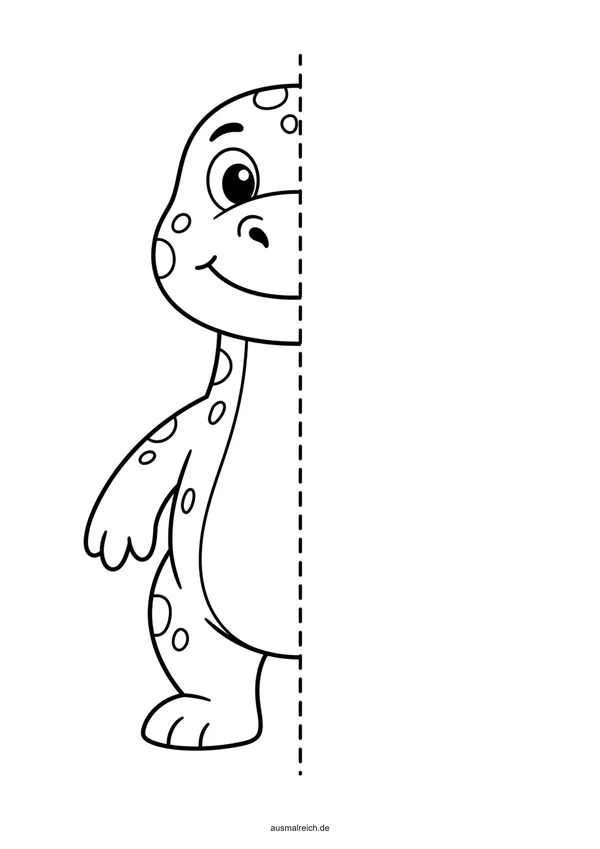 Symmetrie-Zeichenübung für Kinder (5-7 Jahre): Bild vervollständigen: Dinosaurier