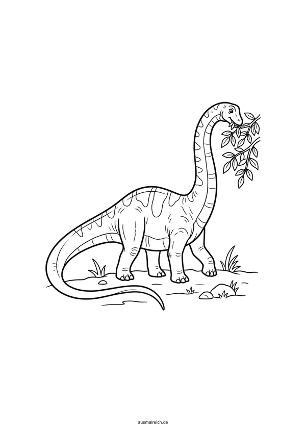 Diplodocus frisst Blätter vom Baum - Kostenloses Ausmalbild für Kinder (5-7 Jahre)