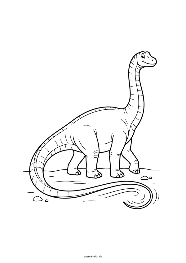 Diplodocus mit langem Schwanz - Kostenloses Ausmalbild für Kinder (5-7 Jahre)