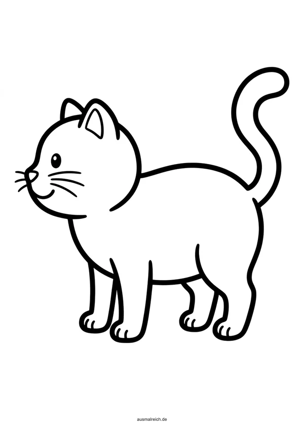 Einfache Katze mit dicken Konturen - Kostenloses Ausmalbild für Kinder (3-4 Jahre)