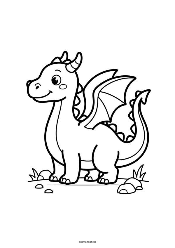 Einfacher Drache mit dicken Konturen - Kostenloses Ausmalbild für Kinder (3-4 Jahre)