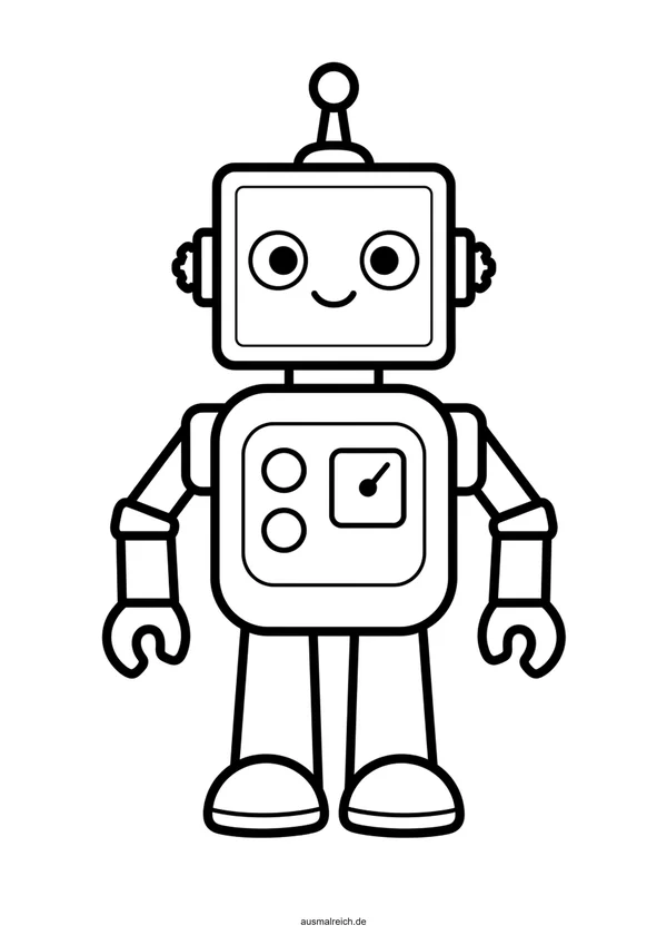 Einfacher Roboter mit dicken Konturen - Kostenloses Ausmalbild für Kinder (3-4 Jahre)