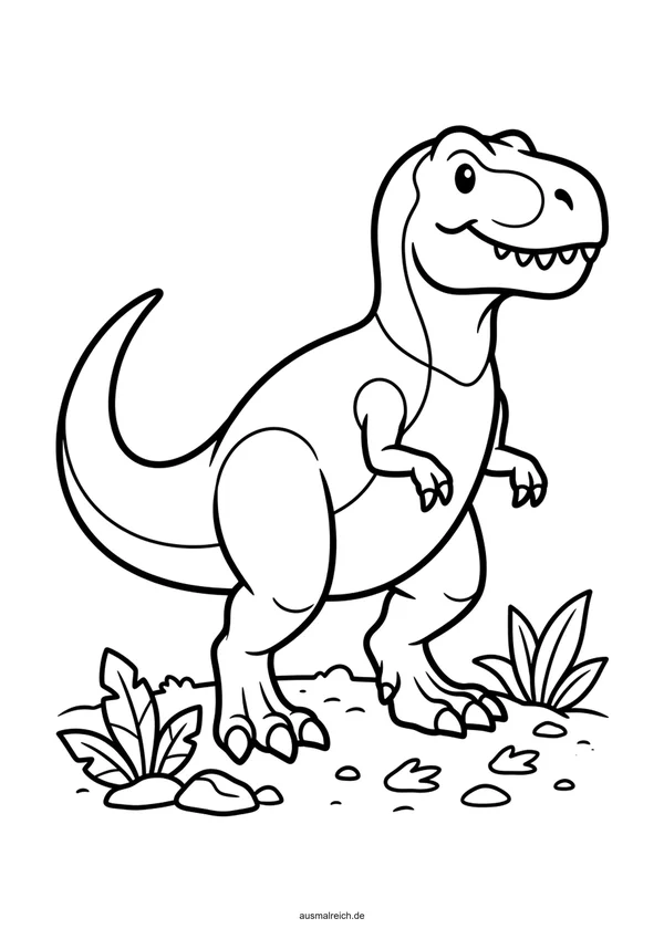 Einfacher T-Rex mit dicken Konturen - Kostenloses Ausmalbild für Kinder (3-4 Jahre)