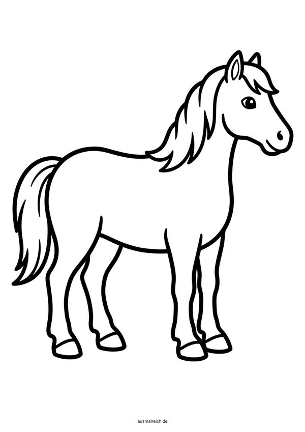 Einfaches Pferd mit dicken Konturen - Kostenloses Ausmalbild für Kinder (3-4 Jahre)