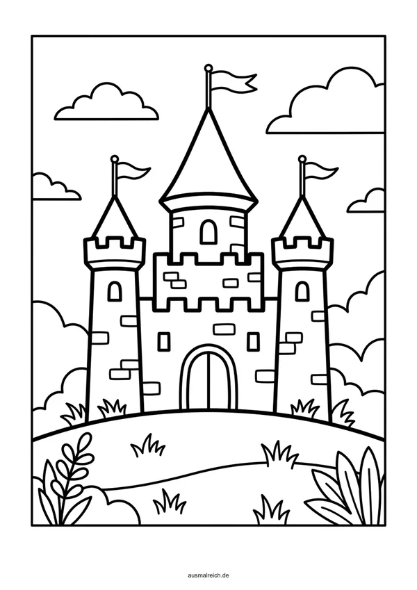 Einfaches Schloss mit dicken Konturen - Kostenloses Ausmalbild für Kinder (3-4 Jahre)