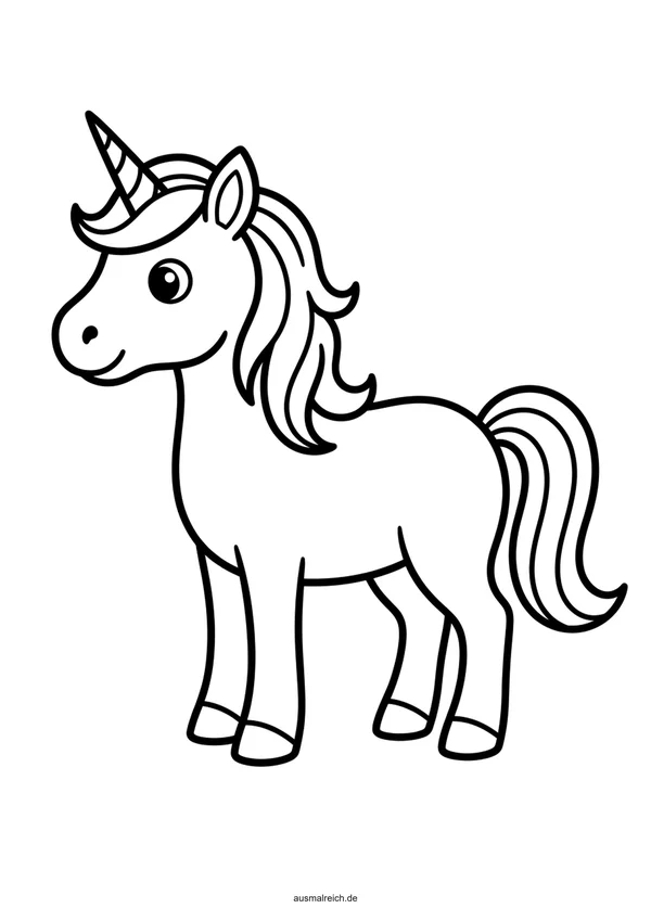 Einfaches süßes Einhorn A4 - Kostenloses Ausmalbild für Kinder (3-4 Jahre)