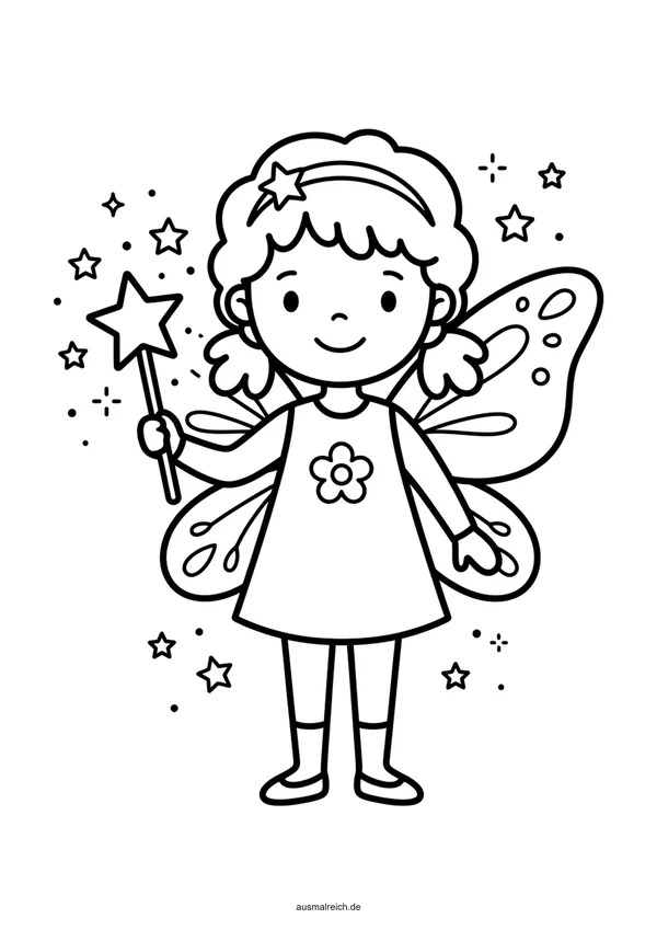 Fee mit glitzerndem Zauberstab - Kostenloses Ausmalbild für Kinder (4-5 Jahre)