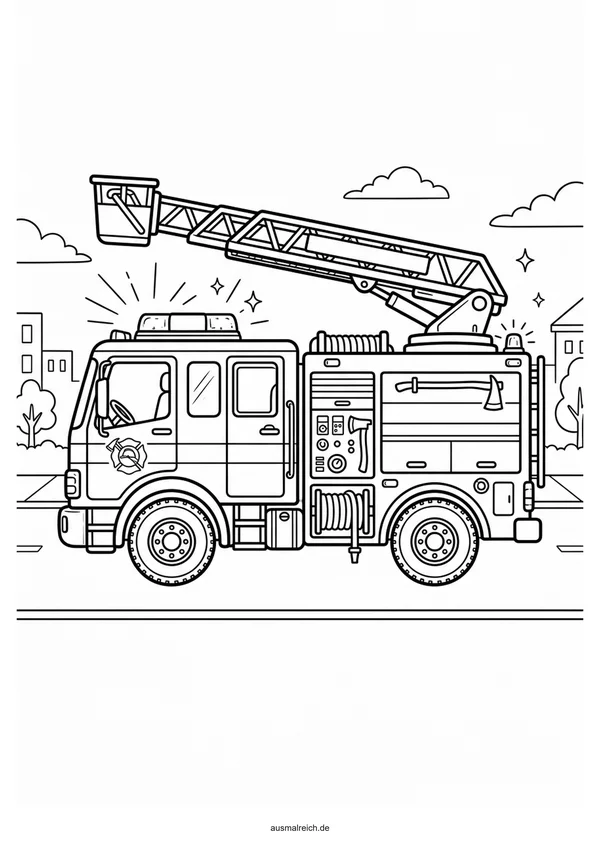 Feuerwehrauto mit Blaulicht - Kostenloses Ausmalbild für Kinder (5-7 Jahre)