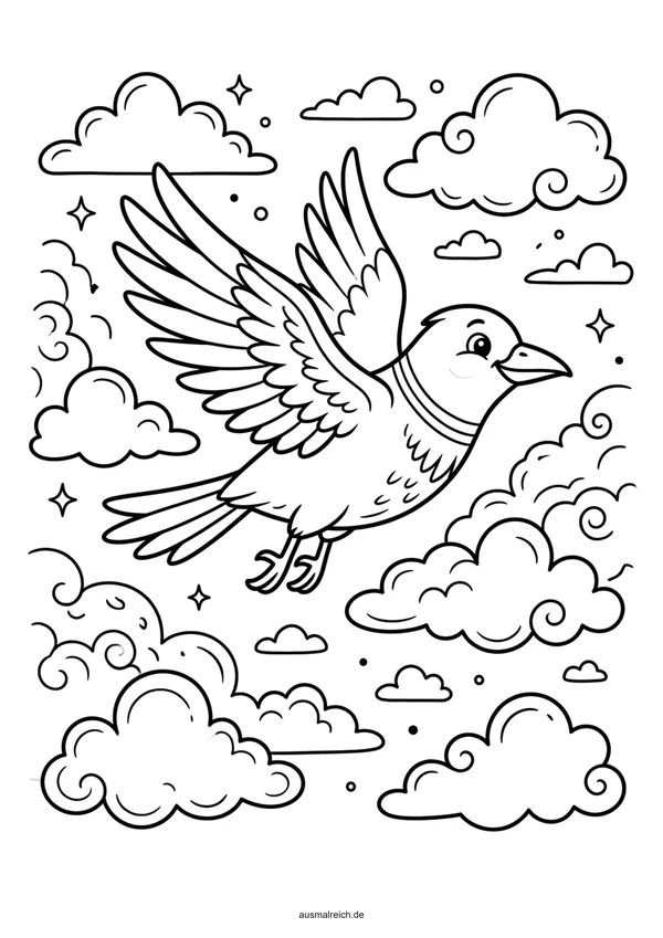 Fliegender Vogel am Himmel - Kostenloses Ausmalbild für Kinder (6-8 Jahre)