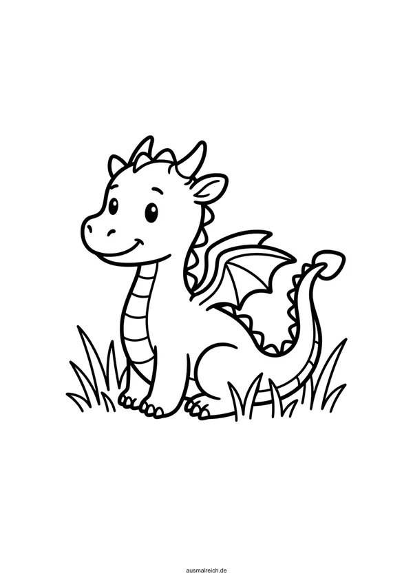Freundlicher sitzender Drache - Kostenloses Ausmalbild für Kinder (4-5 Jahre)
