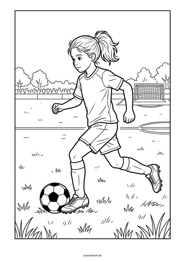 Fußballer dribbelt am Ball - Kostenloses Ausmalbild für Kinder (4-5 Jahre)