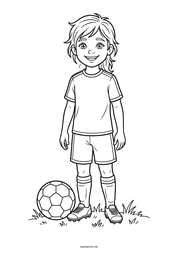 Fußballspieler mit dem Ball - Kostenloses Ausmalbild für Kinder (4-5 Jahre)