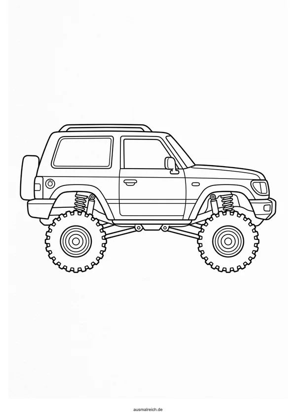 Geländewagen mit großen Reifen - Kostenloses Ausmalbild für Kinder (5-7 Jahre)