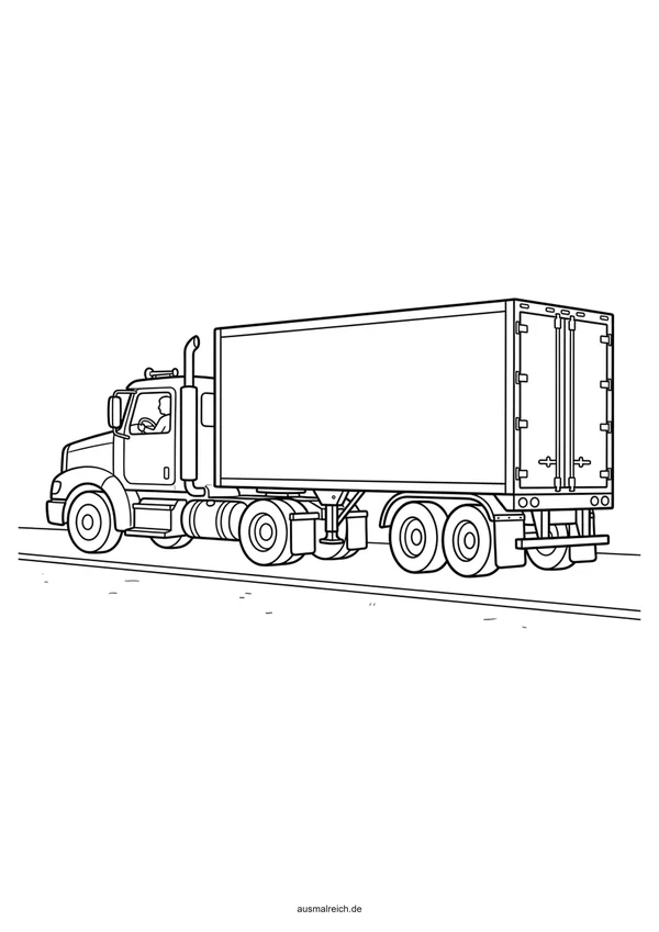 Großer LKW Sattelzug - Kostenloses Ausmalbild für Kinder (5-7 Jahre)