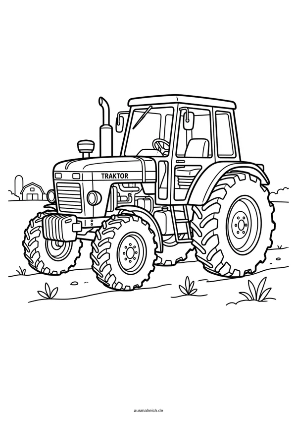 Großer Traktor mit Profilreifen - Kostenloses Ausmalbild für Kinder (5-7 Jahre)