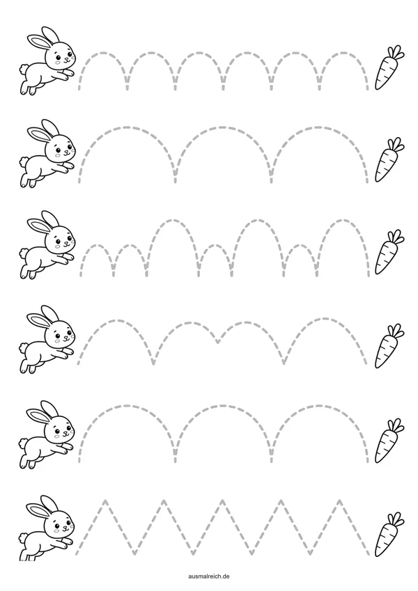 Schwungübung und Nachspuren für Vorschule & Kindergarten (5-7 Jahre): Schwungübung: Hase & Karottenweg