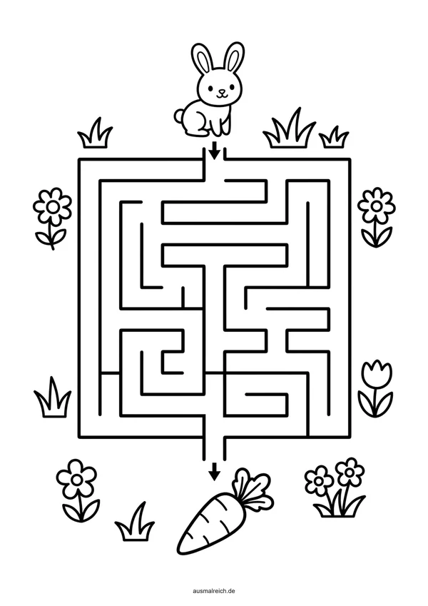 Kostenloses Labyrinth-Rätsel für Kinder (3-4 Jahre): Labyrinth: Hasenweg zur Karotte