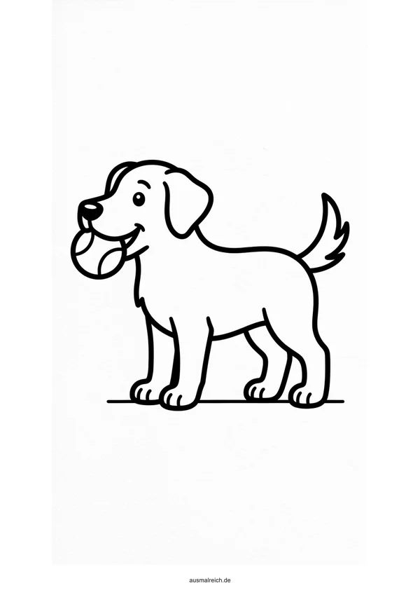 Hund mit Ball im Maul - Kostenloses Ausmalbild für Kinder (4-5 Jahre)