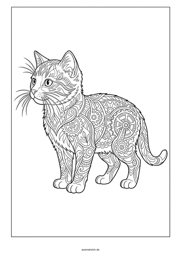 Katze mit vielen feinen Details - Kostenloses Ausmalbild für Kinder (8-12 Jahre)