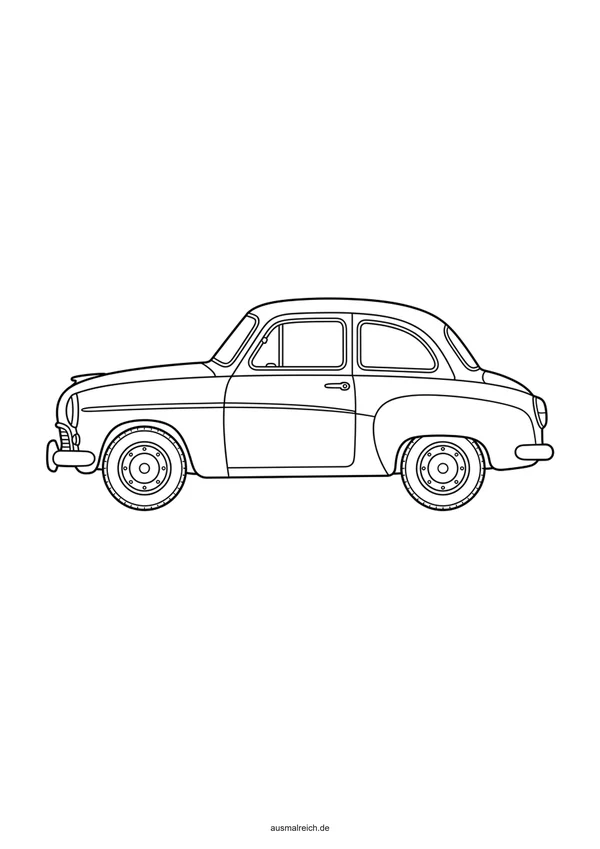 Klassischer Oldtimer Wagen - Kostenloses Ausmalbild für Kinder (6-8 Jahre)
