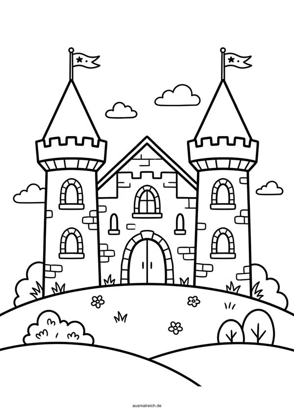 Klassisches Märchenschloss - Kostenloses Ausmalbild für Kinder (4-5 Jahre)