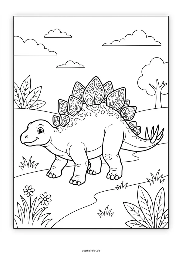 Kleiner Baby Stegosaurus - Kostenloses Ausmalbild für Kinder (5-7 Jahre)