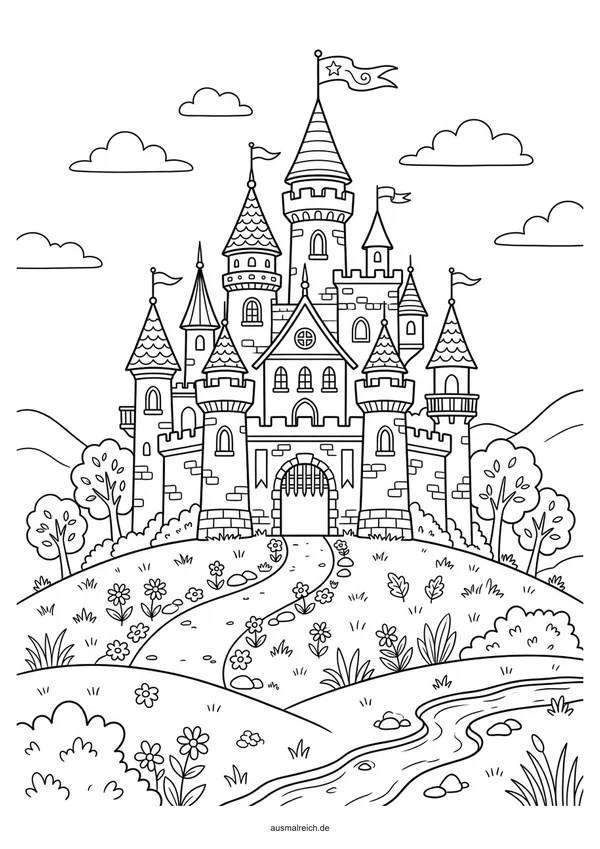 Kleines Märchenschloss für Kinder - Kostenloses Ausmalbild für Kinder (5-7 Jahre)