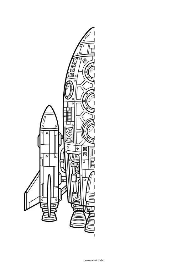 Symmetrie-Zeichenübung für Kinder (8-12 Jahre): Bild vervollständigen: Kosmos-Rakete
