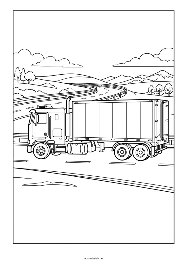 LKW auf der Autobahn - Kostenloses Ausmalbild für Kinder (5-7 Jahre)