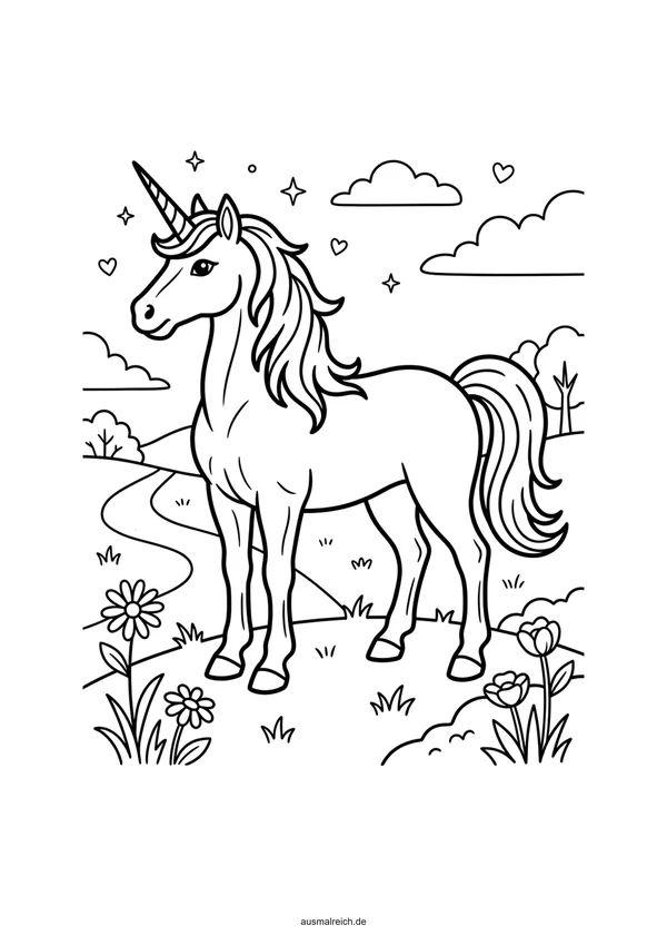 Magisches stehendes Einhorn - Kostenloses Ausmalbild für Kinder (4-5 Jahre)