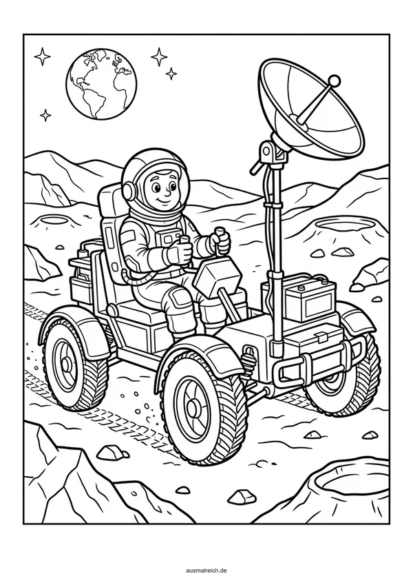 Mondrover erkundet den Mond - Kostenloses Ausmalbild für Kinder (6-8 Jahre)