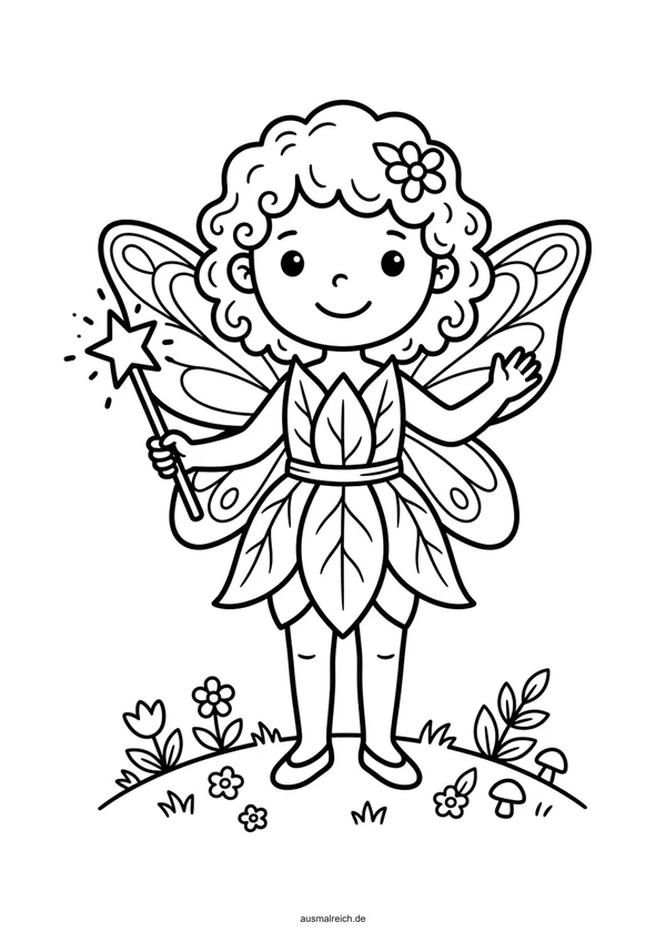 Niedliche kleine Waldfee - Kostenloses Ausmalbild für Kinder (4-5 Jahre)