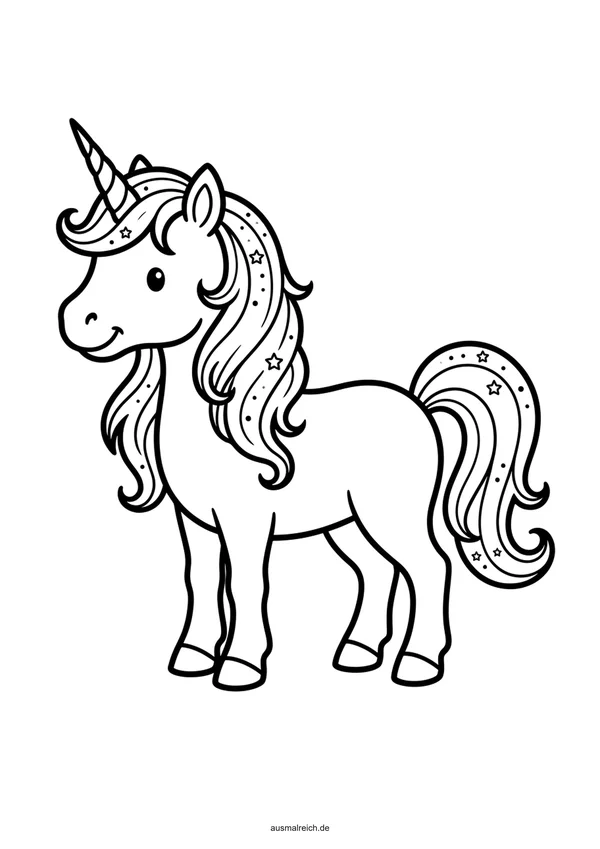 Niedliches kleines Einhorn Fohlen - Kostenloses Ausmalbild für Kinder (5-7 Jahre)
