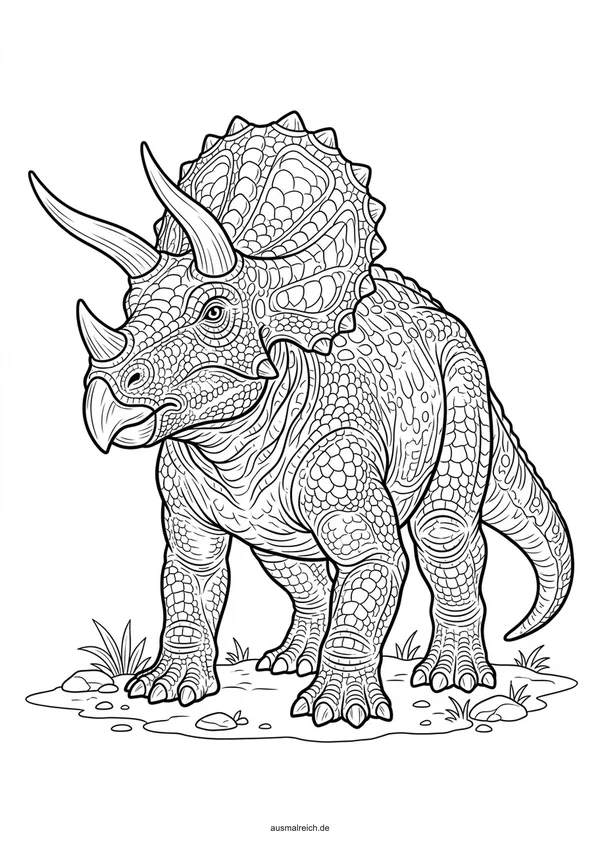 Präziser Triceratops mit Horn-Details - Kostenloses Ausmalbild für Kinder (8-12 Jahre)