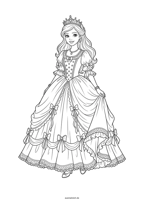 Prinzessin im prachtvollen Ballkleid - Kostenloses Ausmalbild für Kinder (4-5 Jahre)