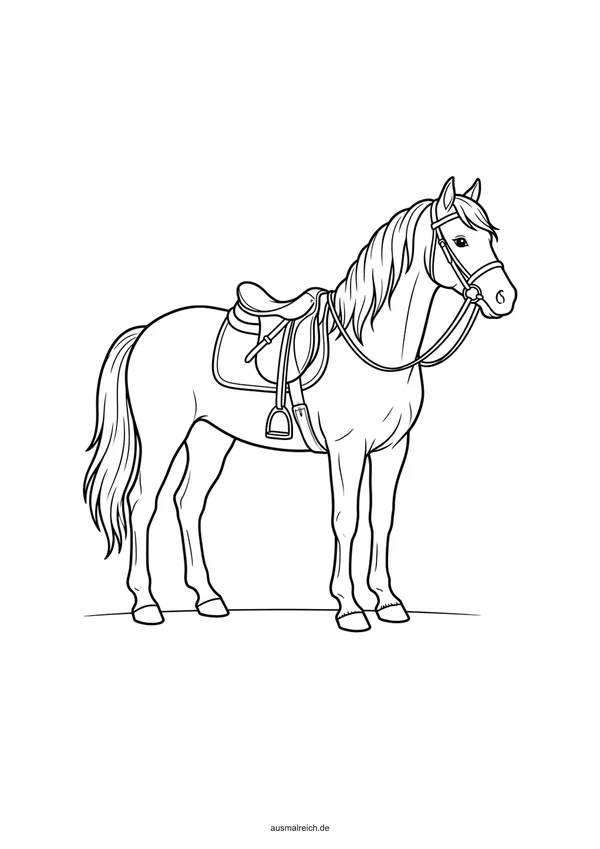Reitpferd mit Sattel - Kostenloses Ausmalbild für Kinder (5-7 Jahre)