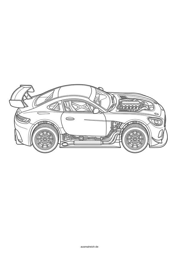 Rennwagen Sportwagen mit Details - Kostenloses Ausmalbild für Kinder (8-12 Jahre)