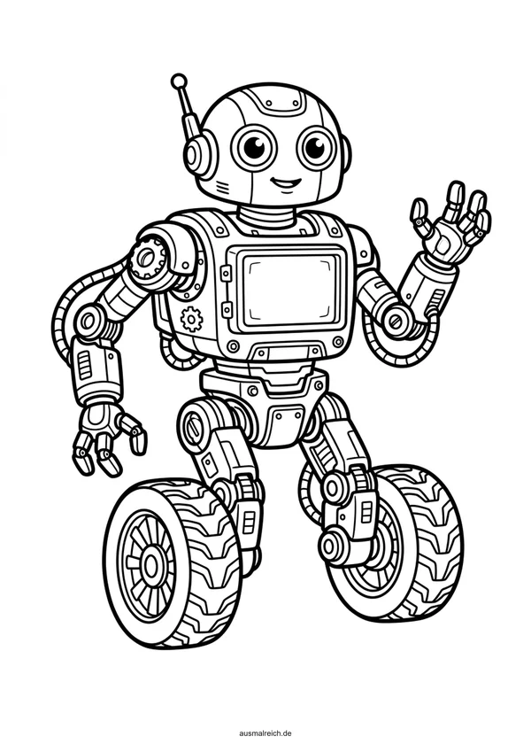 Roboter auf Rädern - Kostenloses Ausmalbild für Kinder (4-5 Jahre)