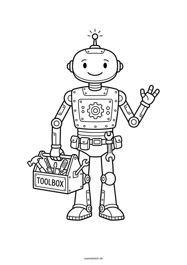 Roboter mit Werkzeug-Set - Kostenloses Ausmalbild für Kinder (5-7 Jahre)