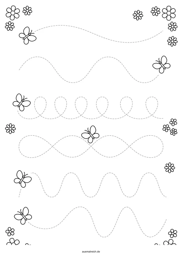 Schwungübung und Nachspuren für Vorschule & Kindergarten (5-7 Jahre): Schwungübung: Schmetterling & Blüten